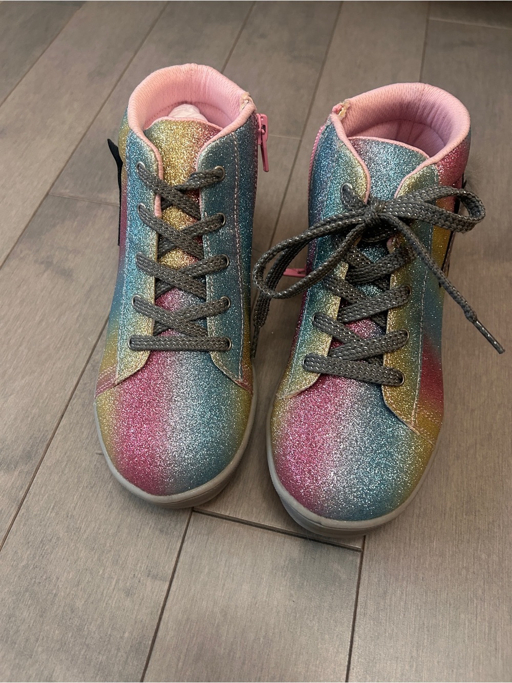 Girls Glitter Rainbow High-Top Sneakers with Pink Trim